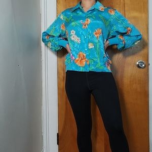 VINTAGE Floral Tropical Paisley Button Down Blouse